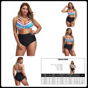 🌟🌟🌟YoMoko 2XL plus size striped high waisted bikini